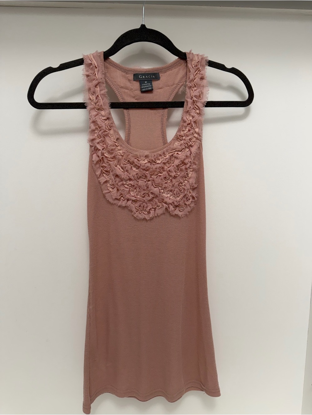 Gracia Women's Dusty Rose Ruffle Racerback Tank